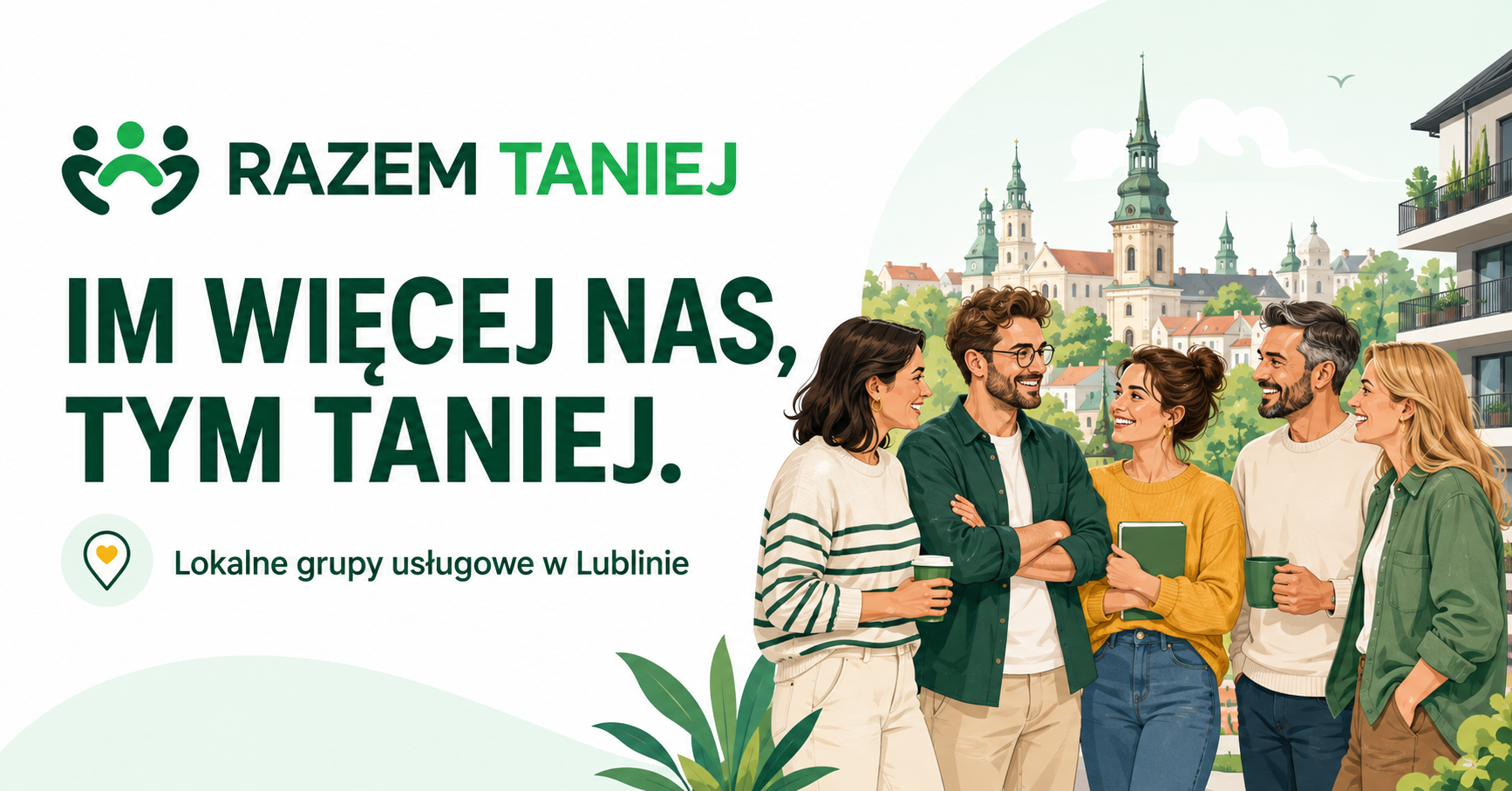 Sąsiedzi korzystający wspólnie z lokalnych usług Razem Taniej